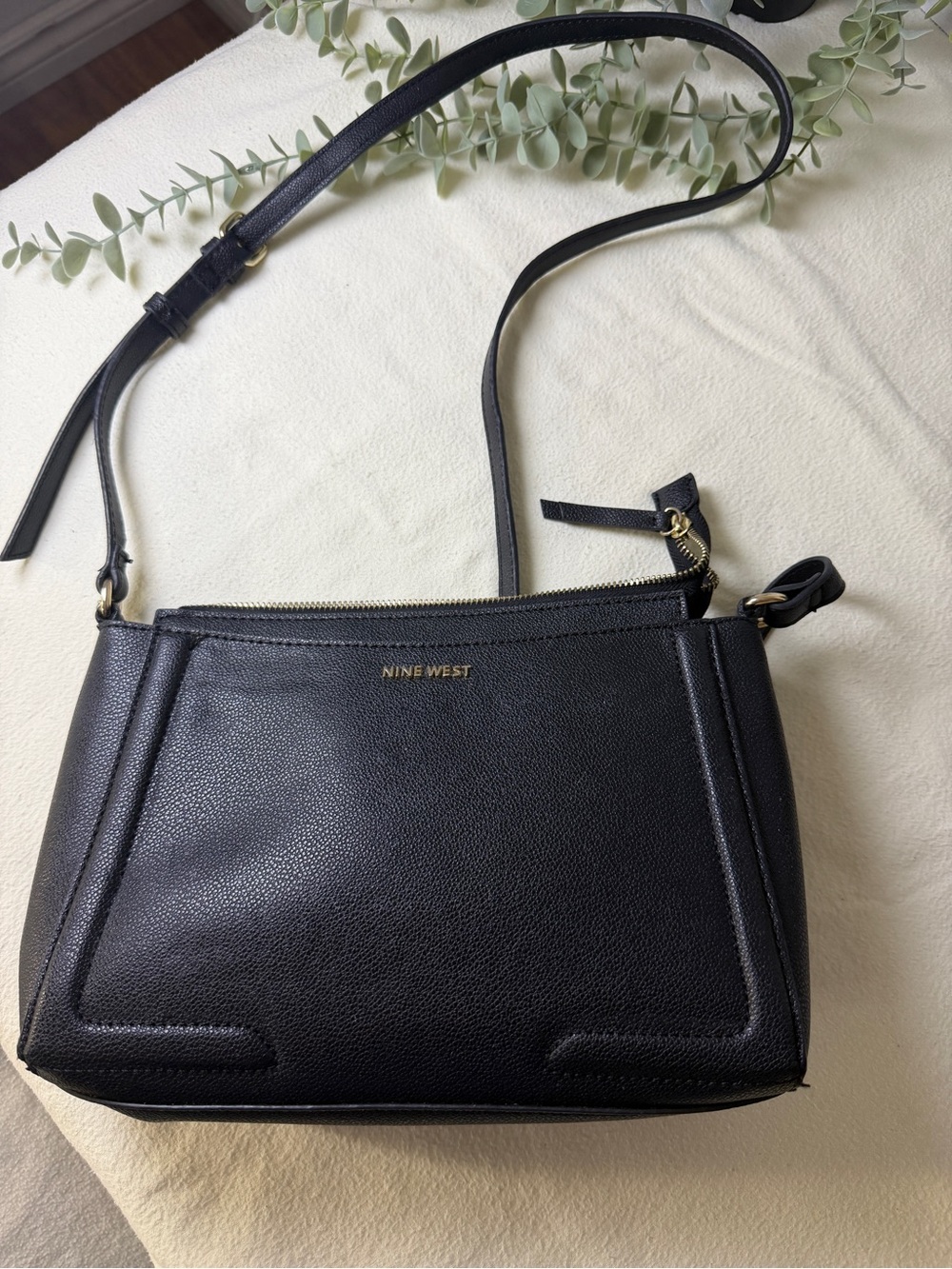 Nine West Black Pebbled Crossbody with Gold Accent